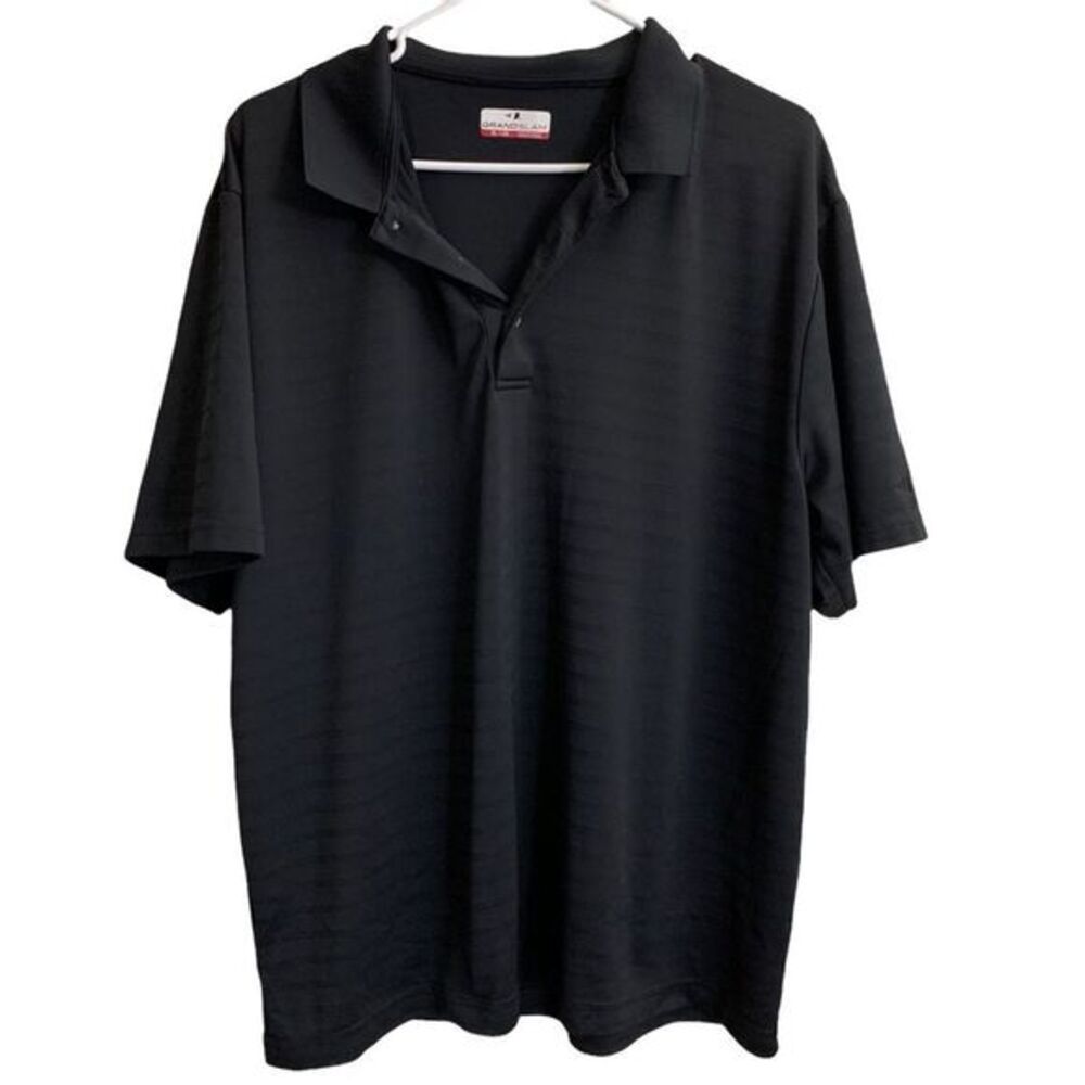 Grand Slam Polo‎ Shirt Mens XL Black Textured Short Sleeve Golf Top